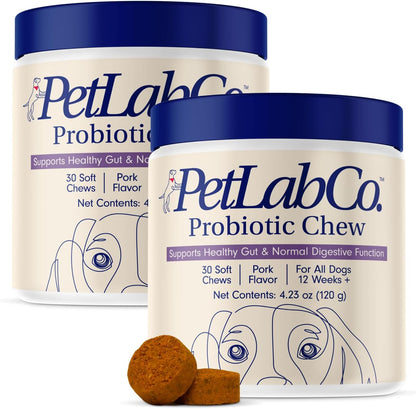 Petlab Co. Probiotics for Dogs, Support Gut Health, Diarrhea, Digestive Health & Seasonal Allergies - Pork Flavor - 30 Soft Chews - Packaging May Vary (Value 2-Pack)