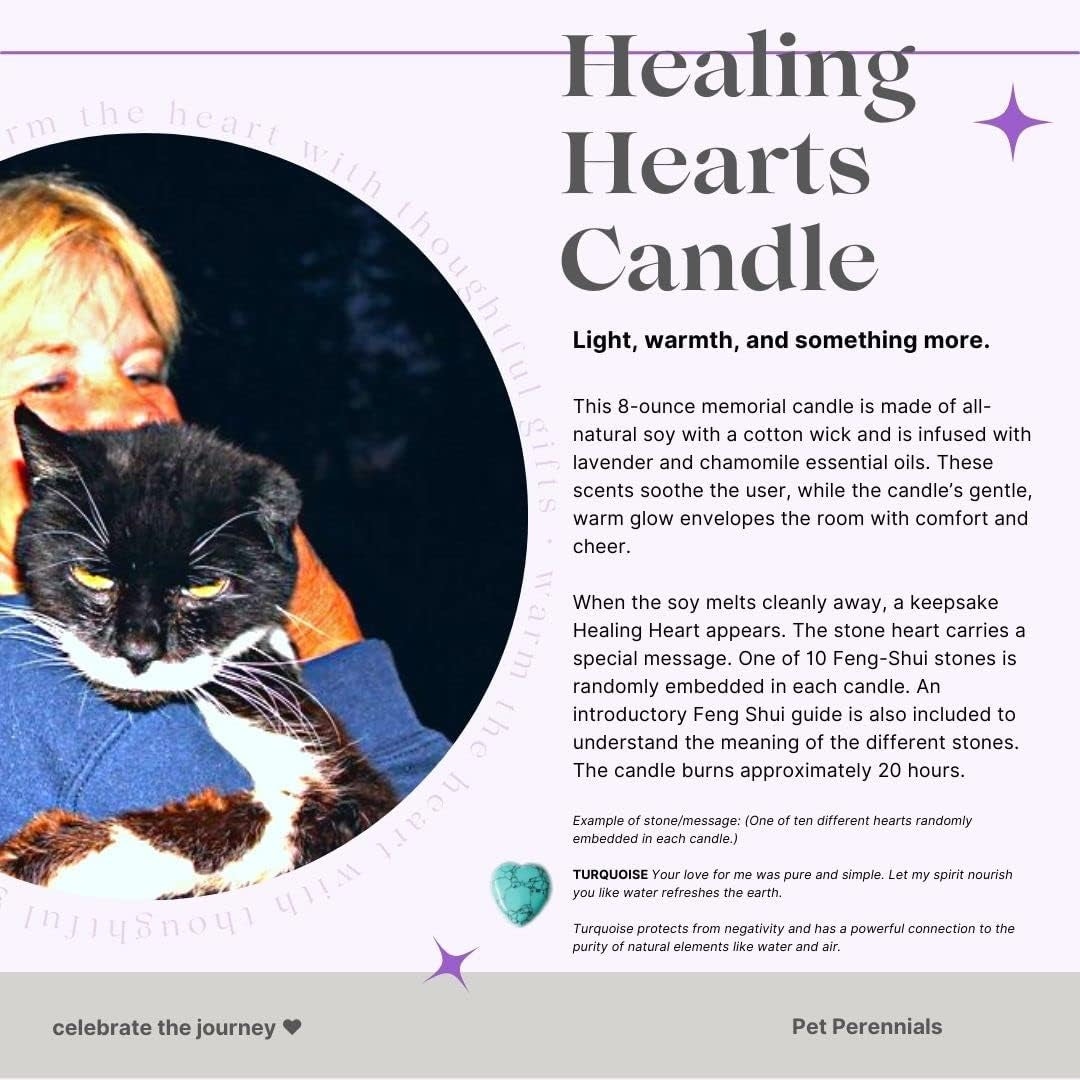 Pet Perennials Healing Hearts Pet Memorial Candle, Soy Candle with Feng-Shui Keepsake Stone (Embed) Loss of Pet Memorial Gifts, Pet Remembrance Candle, Pet Loss Candle for Friends and Families