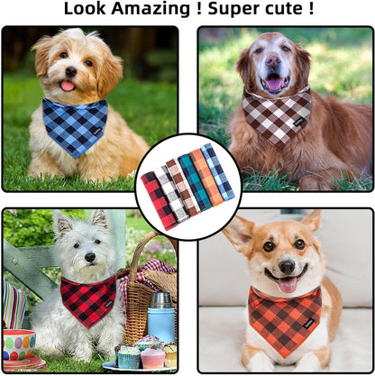 Dog Bandana Fall Large-Orange Brown Dog Scarf Buffalo Plaid Printing Adjustable Bib Handkerchief Accessories for Medium Large Dogs (L)