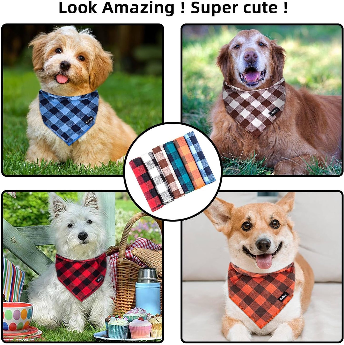 Boy Dog Bandana Small-Blue Black Dog Scarf Buffalo Plaid Printing Adjustable Bib Handkerchief Accessories for Small Dogs Cats (S)