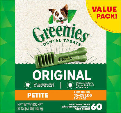 Greenies Original Petite Natural Dental Care Dog Treats, 36 oz. Pack (60 Treats)