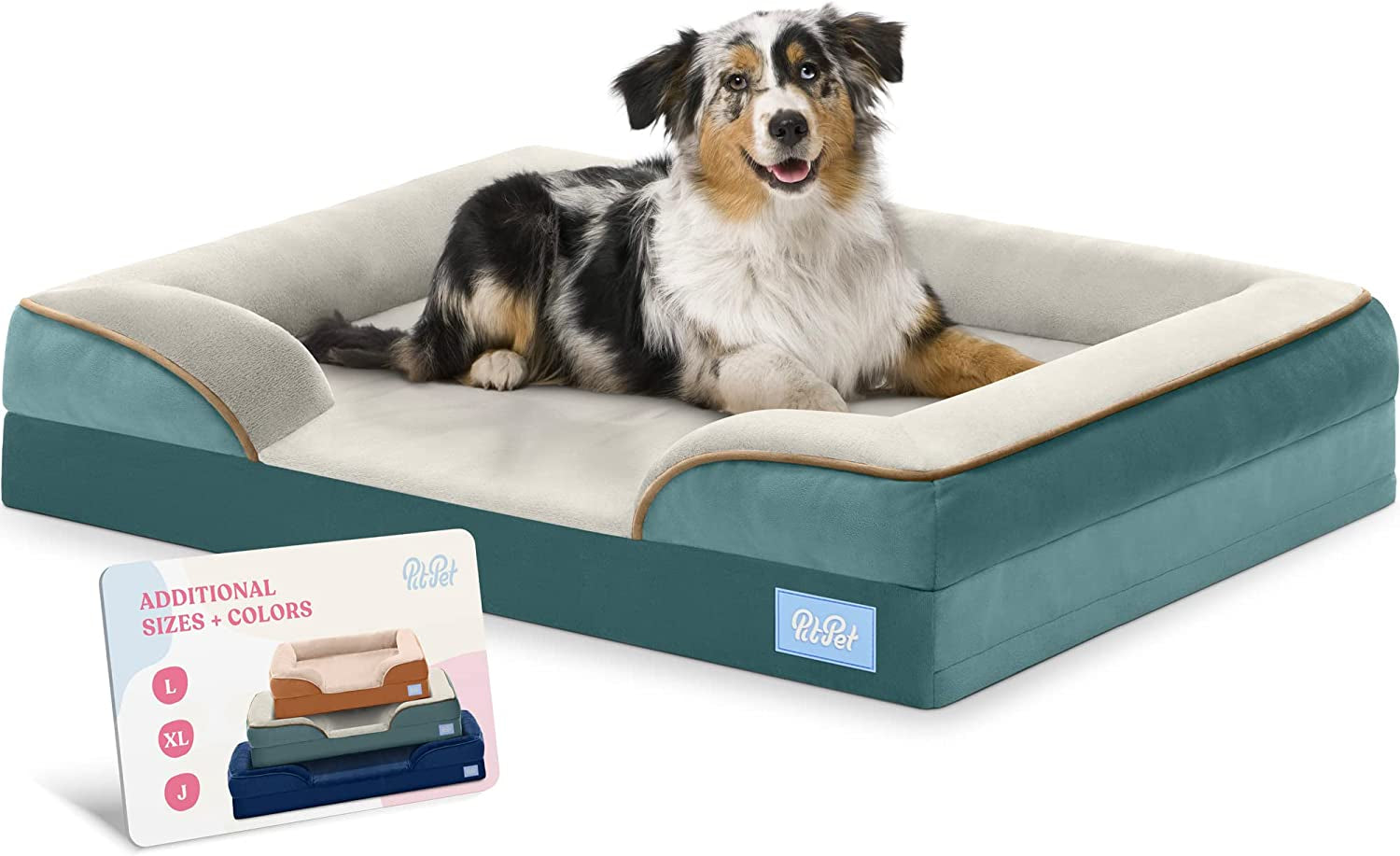 Orthopedic Sofa Dog Bed - Ultra Comfortable Dog Bed for Large Dogs - Breathable & Waterproof Pet Bed- Egg Foam Sofa Bed with Extra Head and Neck Support - (Large, Blue & White)