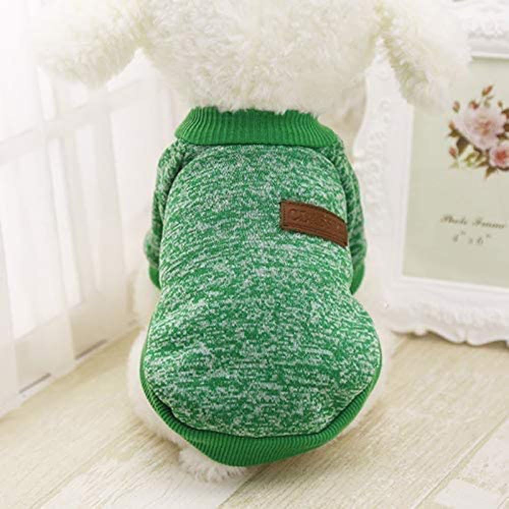 Idepet Pet Dog Classic Knitwear Sweater Fleece Coat Thickening Warm Pup Dogs Shirt Winter Pet Dog Cat Clothes Puppy Customes Clothing for Small Dogs (XXS. Green)