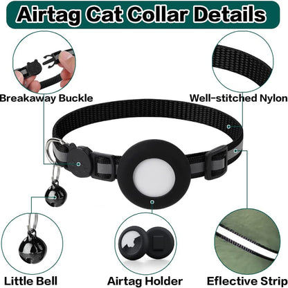 Airtag Cat Collar Breakaway, Reflective Kitten Collar with Apple Air Tag Holder and Bell for Girl Boy Cats, 0.4 Inches in Width and Lightweight(Orange)