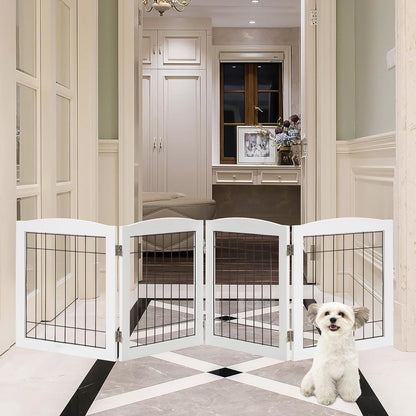 LZRS Sturdy Wood Pet Gate, Freestanding Wire Dog Gate Safety Fence Indoor, Foldable Stair Barrier Pet Exercise for Most Furry Friends, Dog Gate for Stairs, White,24" Height-3 Panels