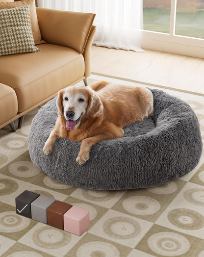 Calming Donut Bed for Dogs and Cats, Ultra Soft Circle Bed, Cozy, Waterproof, Zipper Cover, 36 in Bed, Large Dog Bed (Dark Gray)