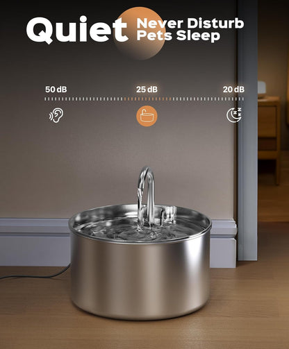 Stainless Steel Cat Water Fountain: Pet Fountains Indoor Metal Automatic Dispenser Cat Waterer Bowls Dog Faucet Bottle Pets 24/7 Running Watering for Drinking Quiet Pump with Filters