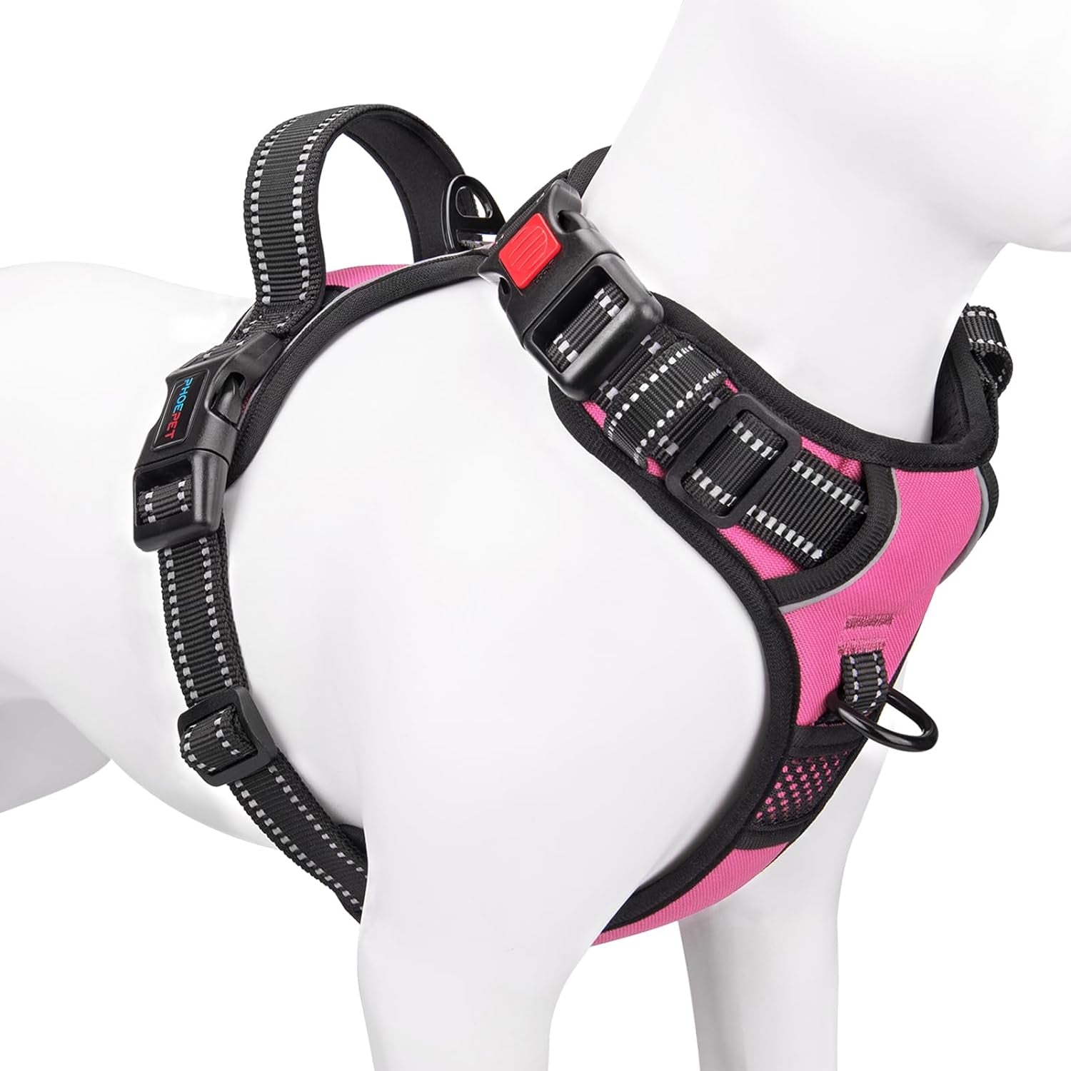 PHOEPET No Pull Dog Harnesses for Small Dogs Reflective Adjustable Front Clip Vest with Handle 2 Metal Rings 3 Buckles [Easy to Put on & Take Off](S, Pink)