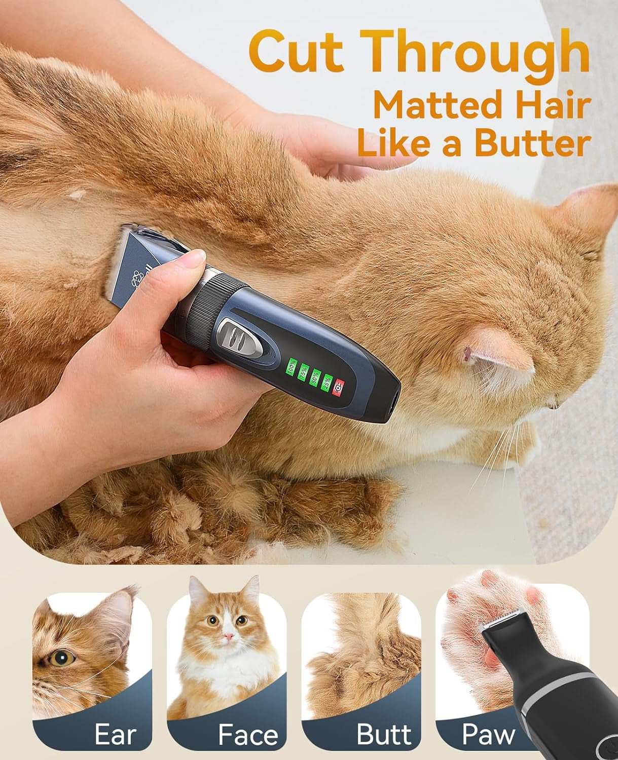 Oneisall Cat Clippers for Matted Hair,3 in 1 Cat Grooming Kit,Quiet Cordless Cat Shaver for Matted Long Hair,2 Speed Cat Hair Trimmer,Pet Clippers for Cats and Small Dogs