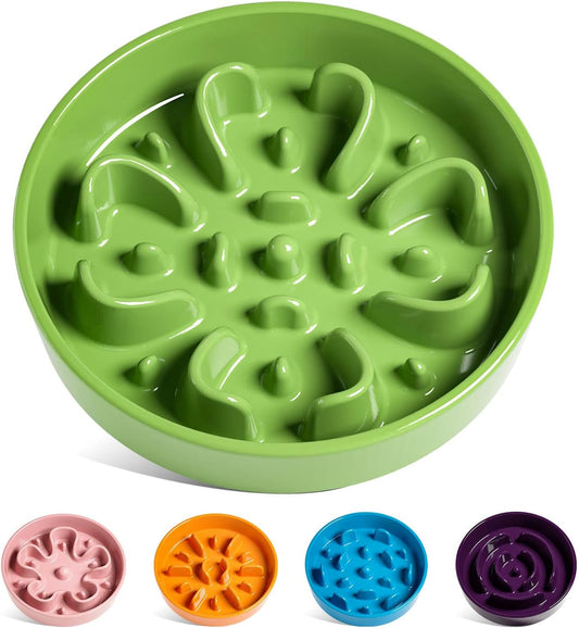 LE TAUCI Slow Feeder Dog Bowls Ceramic, 1.5 Cups Slow Eater Bowl for Dogs, Puppy Slow Feeder Bow for Fast Eaters, Dog Dishes to Slow down Eating, Puzzle Dog Food Bowl, Maze Dog Bowl,Clover Green