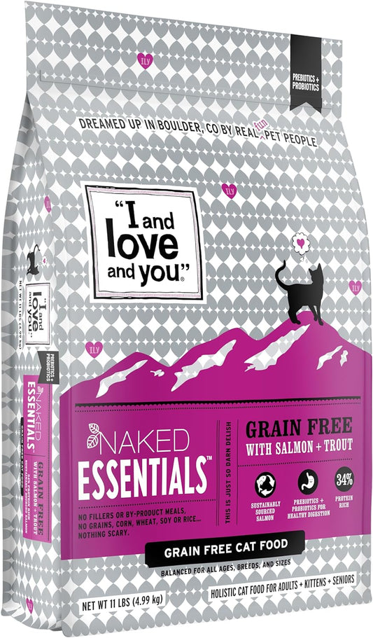 I and love and you Naked Essentials Dry Cat Food - Salmon + Trout - Grain Free, Real Meat, No Fillers, Prebiotics + Probiotics, 11lb Bag