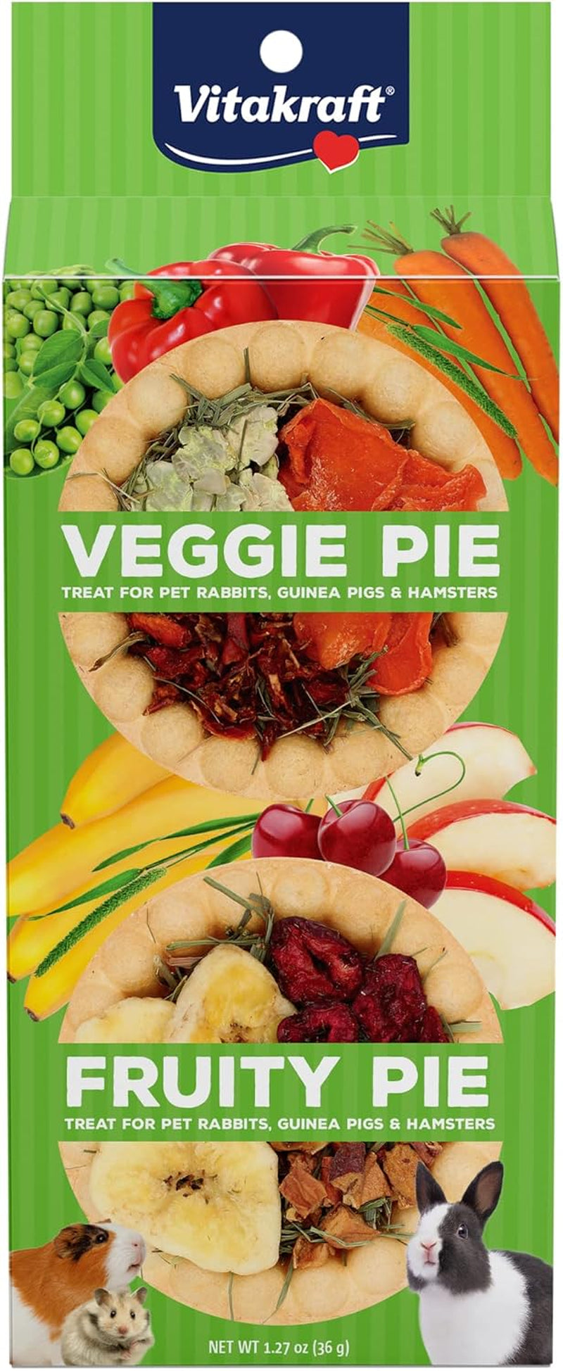 Vitakraft Veggie & Fruity Pie Treat for Pet Rabbits, Guinea Pigs, and Hamsters, 2 Pies,brown,24" x 50", 1.27 Ounce (Pack of 1)