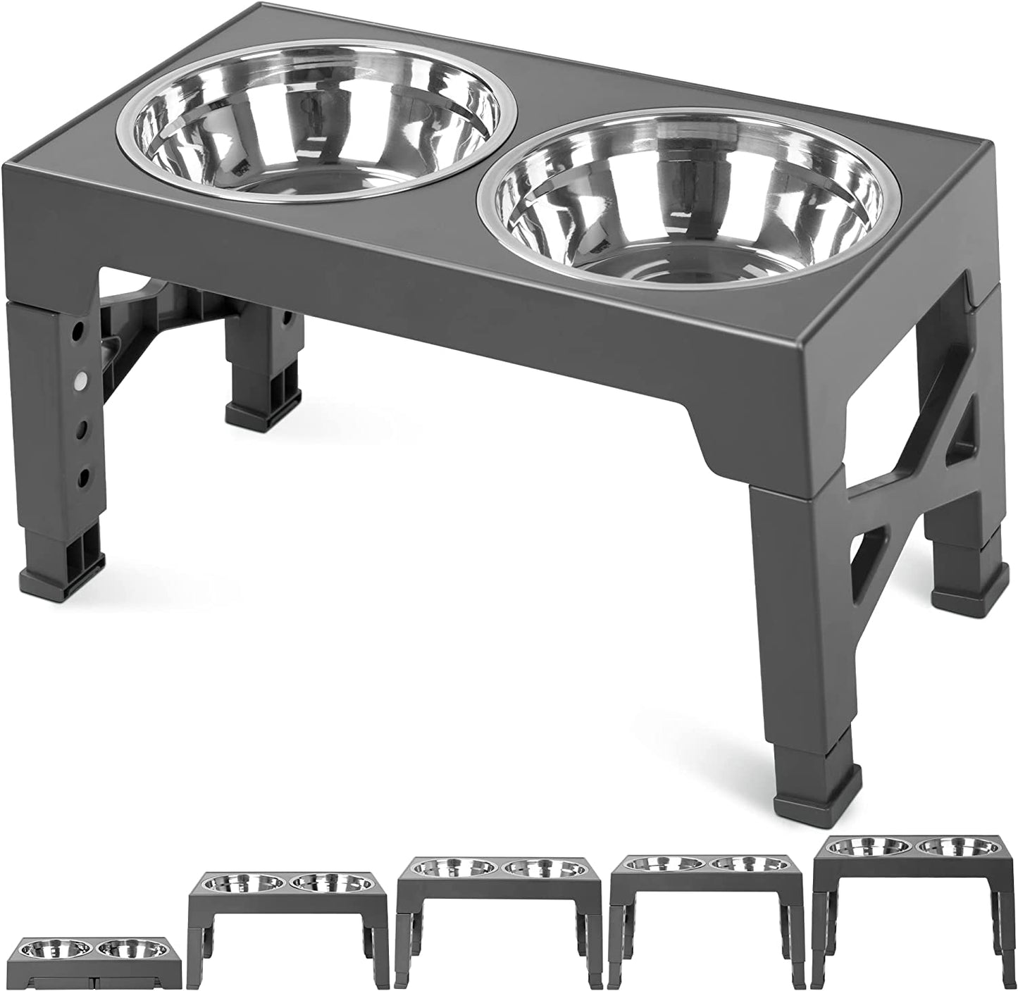 Niubya Elevated Dog Bowls with 2 Stainless Steel Dog Food Bowls, Raised Dog Bowl Adjusts to 5 Heights (3.15", 8.66", 9.84",11.02", 12.2") for Small Medium and Large Dogs