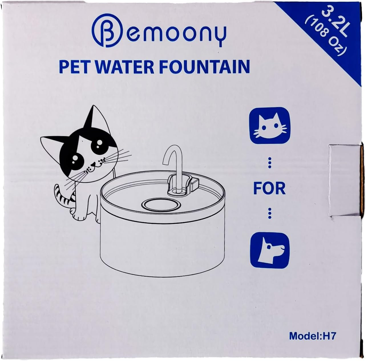 Cat Water Fountain:108Oz/3.2L Cat Fountain Super Silent Pet Water Fountain - Water Fountains for Cats Indoor - Faucet Cat Fountain - Quiet Water Pump - Suitable for Cats and Dogs - BEMOONY