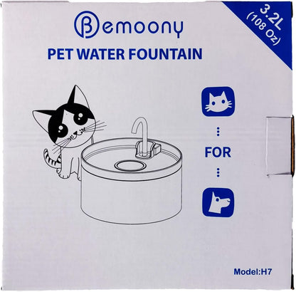 Cat Water Fountain:108Oz/3.2L Cat Fountain Super Silent Pet Water Fountain - Water Fountains for Cats Indoor - Faucet Cat Fountain - Quiet Water Pump - Suitable for Cats and Dogs - BEMOONY