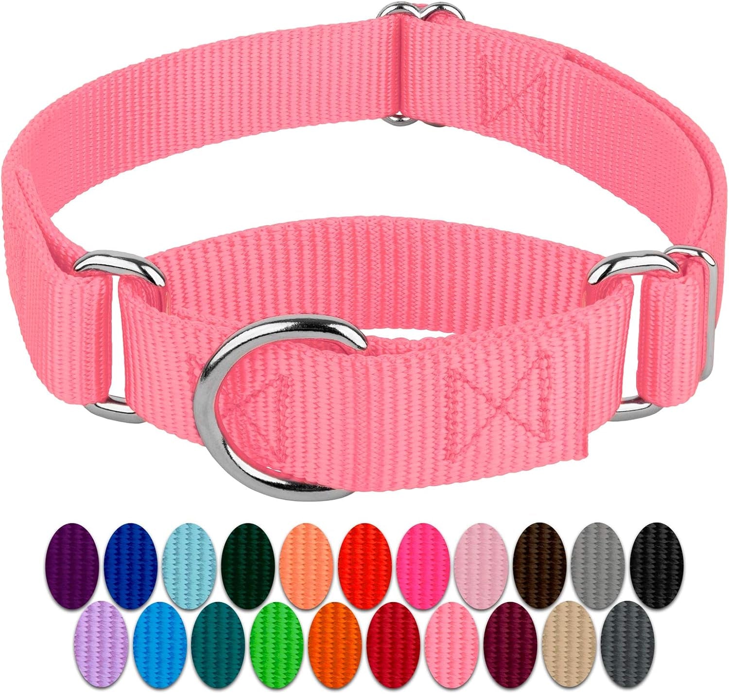 Country Brook Petz - Pink Martingale Heavy Duty Nylon Dog Collar - 21 Vibrant Color Options (3/8 Inch Width, Extra Small)