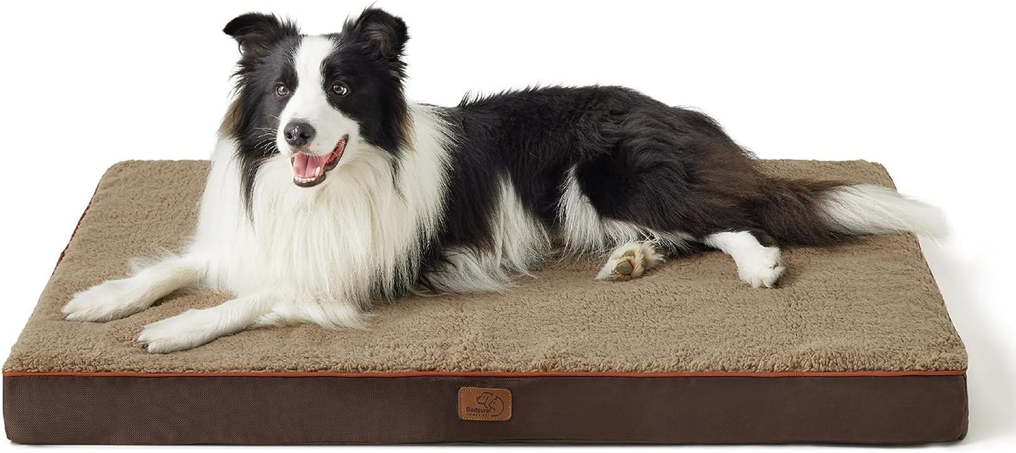 Bedsure XL Dog Bed for Large Dogs - Extra Large Orthopedic Dog Beds with Removable Washable Cover, Egg Crate Foam Pet Bed Mat, Suitable for Dogs up to 100Lbs, Brown