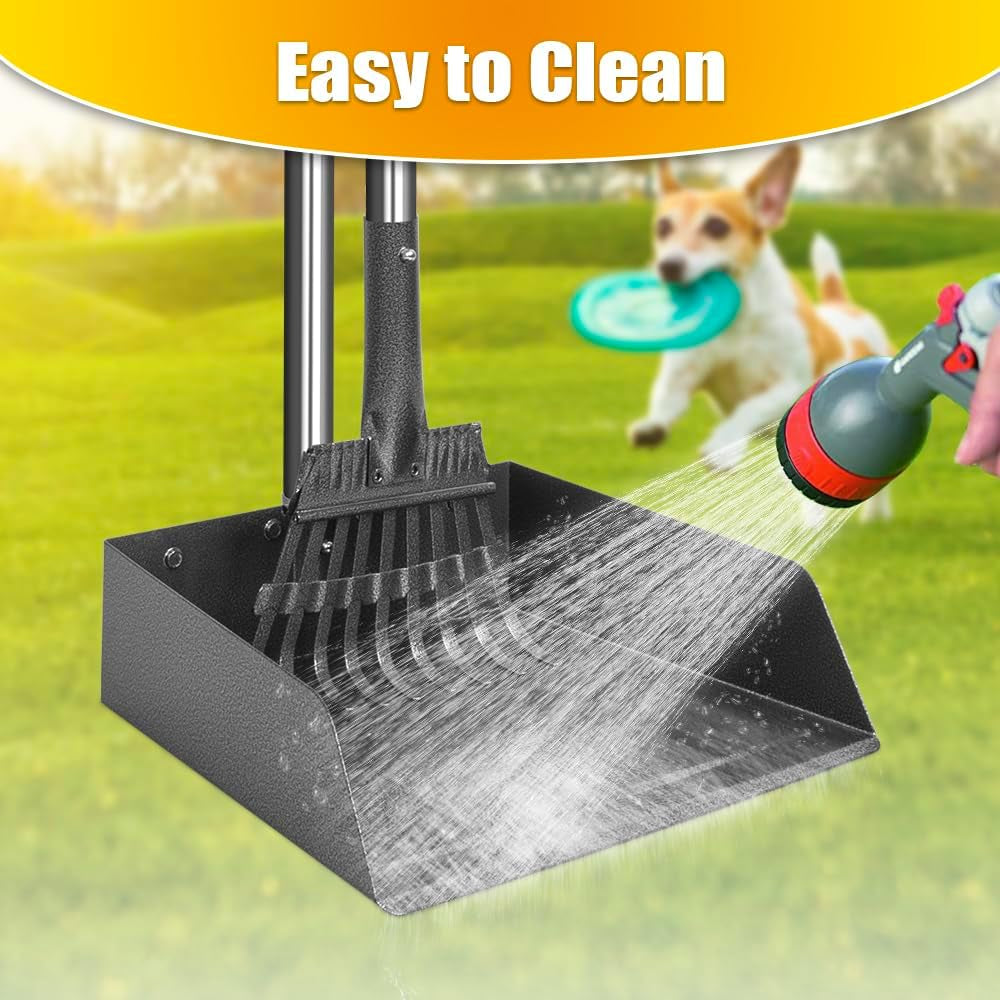 TOOGE Larger Pooper Scooper, Dog Pooper Scooper for Large Medium Small Dogs Heavy Duty Long Handle Metal Tray Rake Shovel Set for Yard Grass