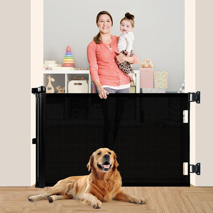 Upgrade 59" Retractable Baby Gate for Stairs,42" Tall Mesh Baby Gate or Mesh Dog Gate, 5 Foot Retractable Baby Gate, Child Safety Gate for Doorways, Stairs, Hallways, Indoor/Outdoor(Black)