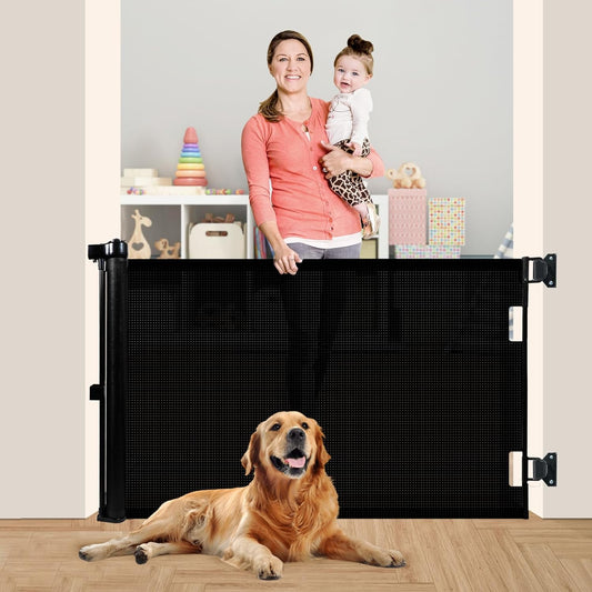 Upgrade 71" Retractable Baby Gates for Stairs, Retractable Dog Gate 34" Tall, Extends to 71" Wide, 6 Foot Retractable Baby Gate, Retractable Gate for Doorways, Hallways, Indoor/Outdoor(Black)