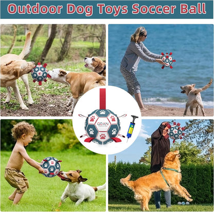 Dog Toys Soccer Ball with Straps, Interactive Toys for Tug of War, Puppy Birthday Toy, Dog Water Toy, Dog Balls for Small Medium Dog (6 Inch)