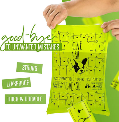 100% Certified Home Compostable Dog Poop Bags - 10% to Charity - ASTM D6400 & EN 13432 Compliant Dog Waste Bags - 120 Bags - 8 X Rolls of Plant Based Compostable Poop Bags - Thick Doggie Poop Bags