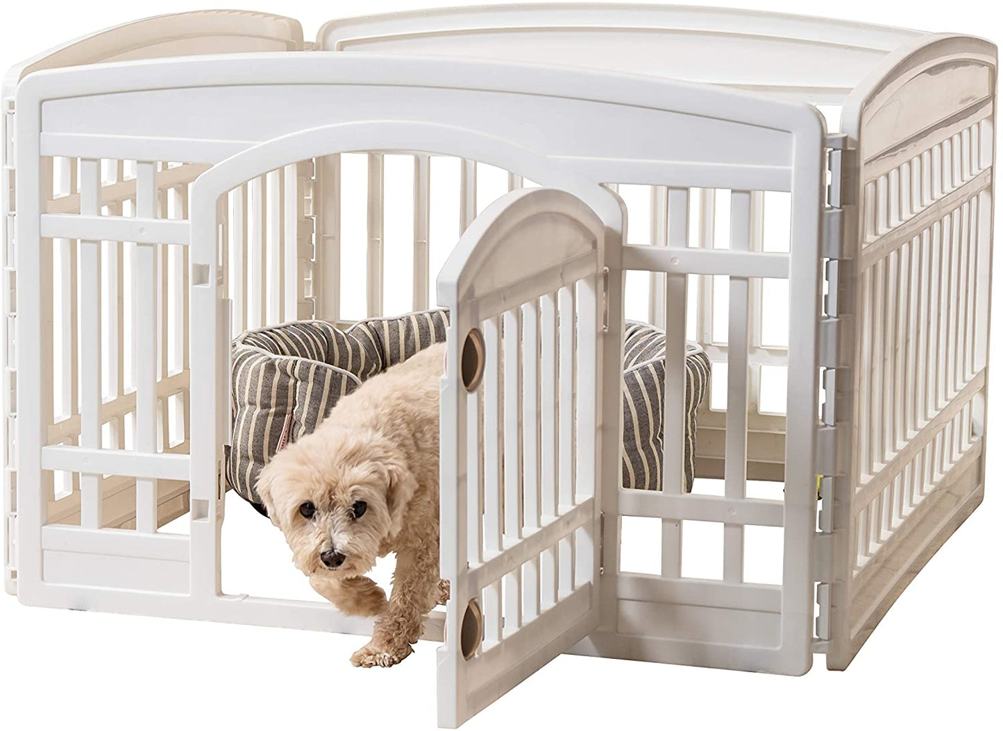 IRIS USA 24" Exercise 6-Panel Pet Playpen with Door, Dog Cat Playpen for Puppy Small Dogs Keep Pets Secure Easy Assemble Easy Storing Customizable Non-Skid Rubber Feet, White