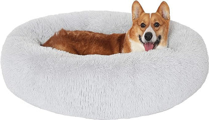 JOLLYVOGUE Calming Donut Dog Bed, Anti-Anxiety Washable round Bed, Fluffy Dog Cuddler Bed, Cozy Soft Dog Cat Cushion Bed for Small & Medium Dog (24")