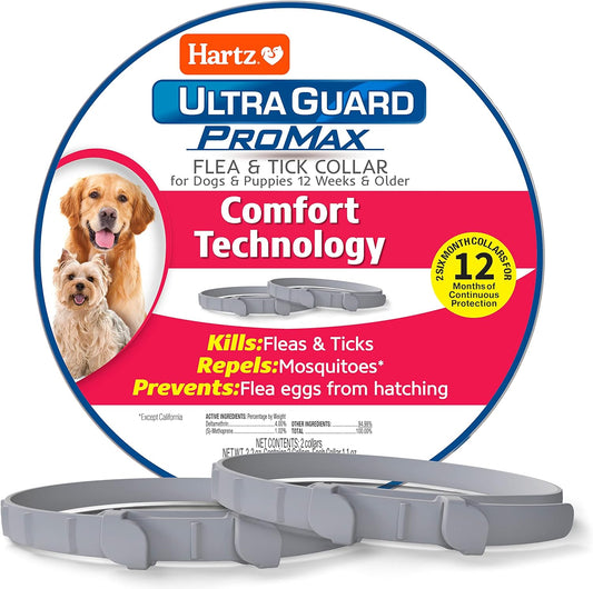 Hartz Ultraguard Promax Flea & Tick Collar for Dogs I 12 Months Protection I Soft & Comfortable Flea & Tick Prevention I 2 Pack,Gray