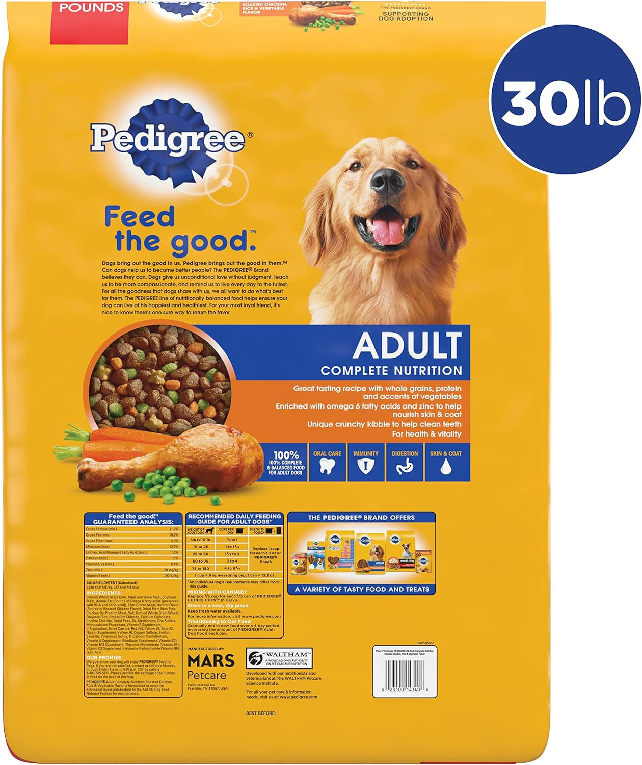 Pedigree Complete Nutrition Adult Dry Dog Food Roasted Chicken, Rice & Vegetable Flavor Dog Kibble, 30 Lb. Bag