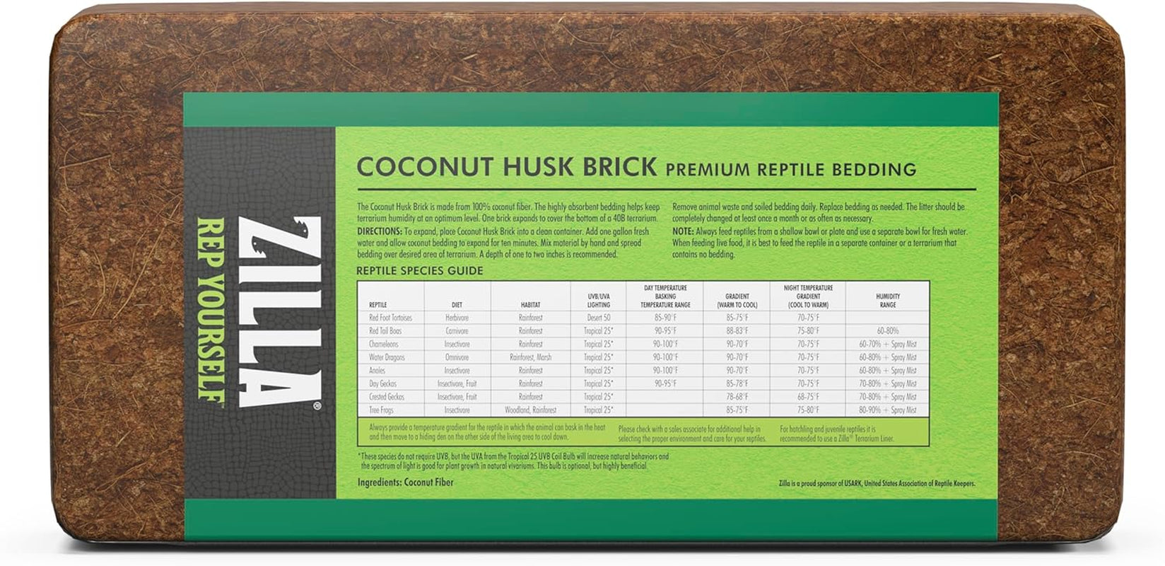 Zilla Coconut Husk Brick, Organic Bedding for Reptiles, Made with 100% Coconut Fiber, Ideal for Tropical Habitats and Egg Incubation