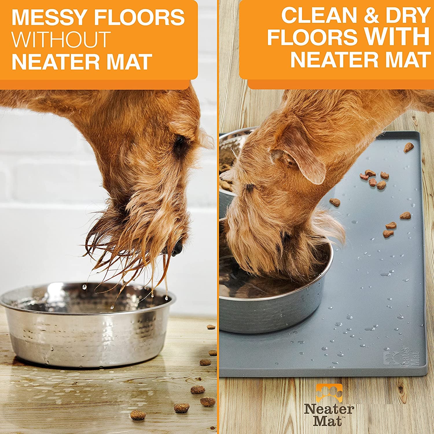 Neater Pet Brands Neater Mat - Waterproof Silicone Pet Bowls Mat - Protect Floors from Food & Water (Gunmetal, 16" X 10" Silicone)