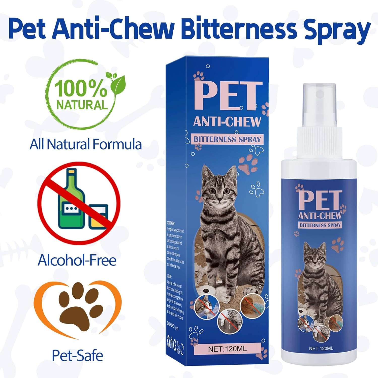 Cat Deterrent Spray. Cat Repellent Indoor for Cat and Kitten. Effective Cat Repellent Spray Training Aid for Furniture, Curtain, Sofa, Floor, Plant and More. Safe for Indoor & Outdoor Use. 120ML