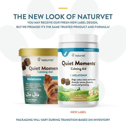 Naturvet Quiet Moments Calming Aid Dog Supplement, Helps Promote Relaxation, Reduce Stress, Storm Anxiety, Motion Sickness for Dogs (Quiet Moments plus Hemp, 180 Soft Chews)