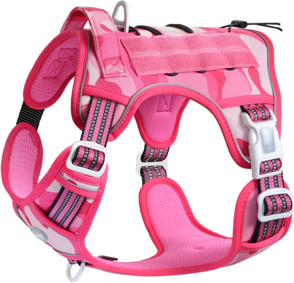 Auroth Tactical Dog Harness for Small Medium Large Dogs No Pull Adjustable Pet Harness Reflective K9 Working Training Easy Control Pet Vest Military Service Dog Harnesses Small, Pink Camo