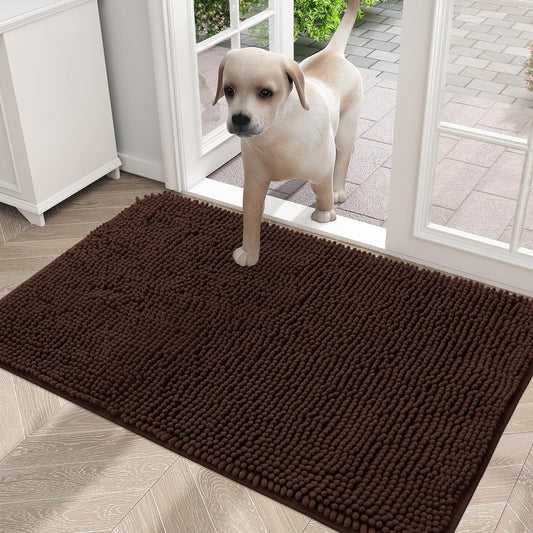 OLANLY Dog Door Mat for Muddy Paws, Absorbs Moisture and Dirt, Absorbent Non-Slip Washable Mat, Quick Dry Microfiber, Mud Mat for Dogs, Entry Indoor Door Mat for inside Floor(36X24 Inches, Brown)