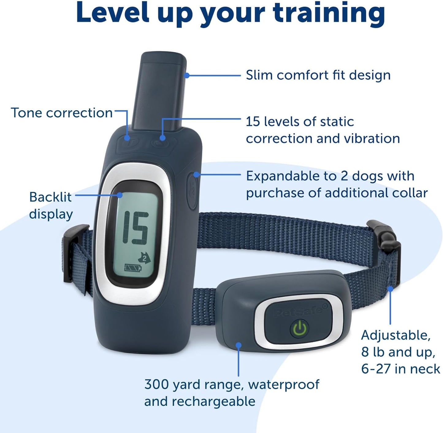 Petsafe 900 Yard Remote Training Collar Choose from Tone, Vibration, or 15 Levels of Static Stimulation Longest Range Option for Training off Leash Dogs Waterproof and Durable Rechargeable