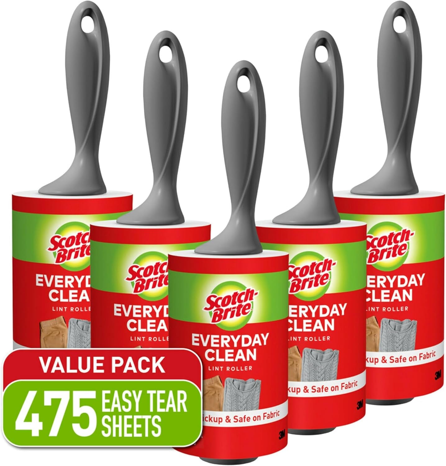 Scotch-Brite Lint Roller Value Pack, Works Great On Pet Hair, 5 Rollers, 95 Sheets Per Roller, 475 Sheets Total