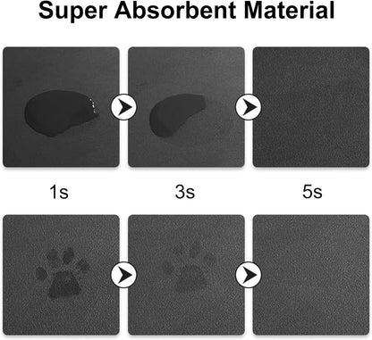 YCT Pet Cat Food Mats for Dog Food Mat, Cat Mat for Food, Pet Dog Cat Feeding Mat Eating Mat Pet Dog Cat Bowl Mats, Non-Slip Super Absorbent, with Footprints Logo，18.1 X 11.8 Inches, Dark Grey