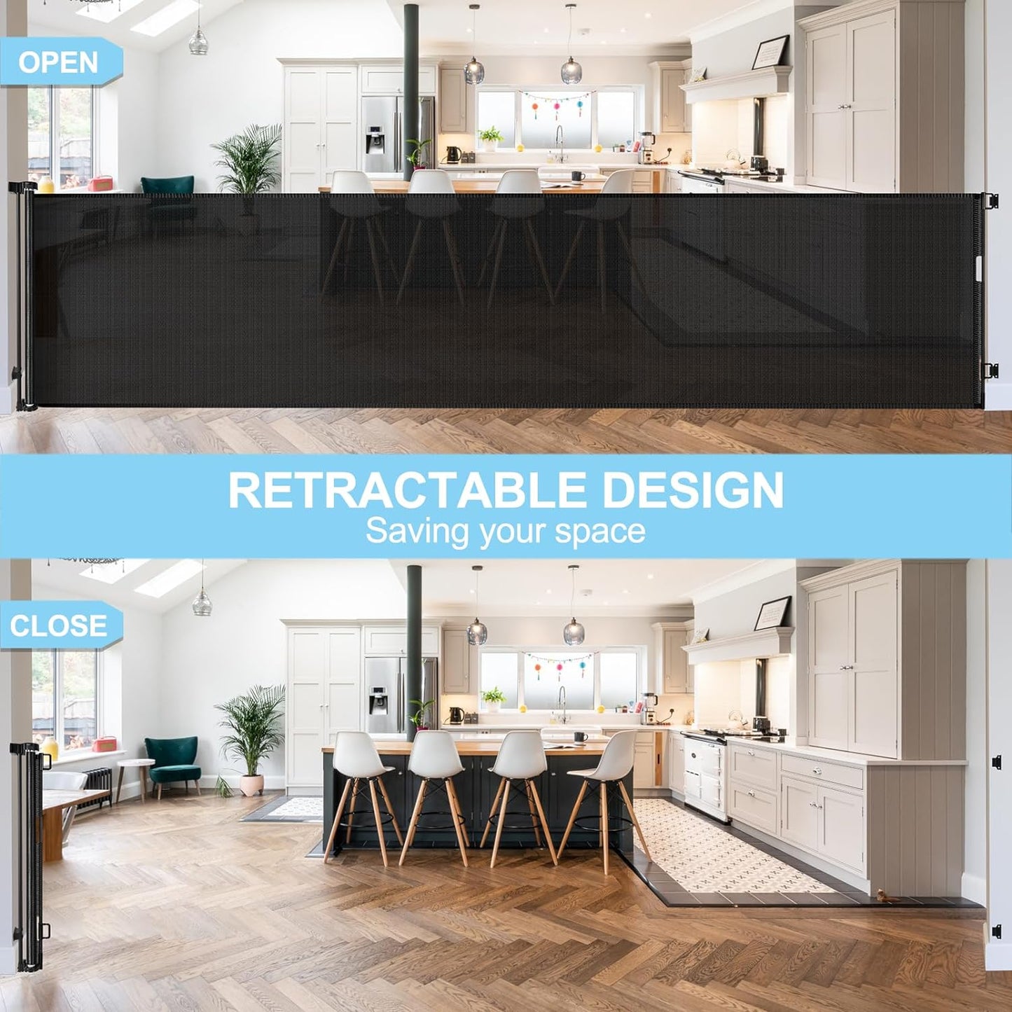 155 Inch Retractable Dog Gate Extra Wide Baby Gate Retractable Baby Gates for Large Openings Extra Large Baby Gate Outdoor Baby Gates for Dogs Indoor Extra Long Baby Fence Retractable Baby Barrier