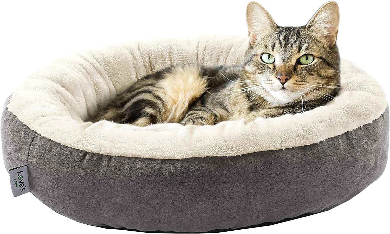 Love'S Cabin round Donut Cat and Dog Cushion Bed, 20In Pet Bed for Cats or Small Dogs, Anti-Slip & Water-Resistant Bottom, Super Soft Durable Fabric Pet Beds, Washable Luxury Cat & Dog Bed Olive Green