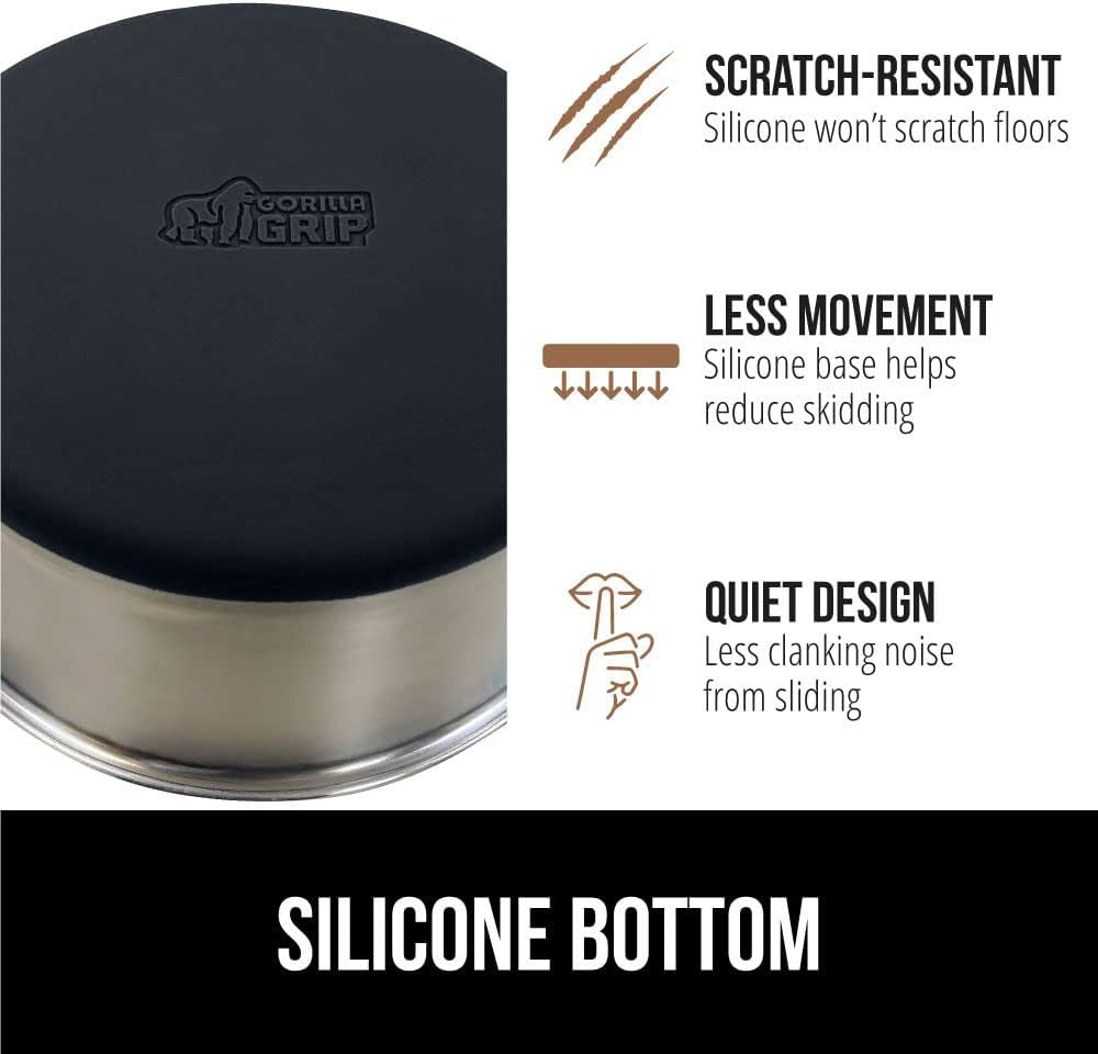 Gorilla Grip Stainless Steel Metal Dog Bowl Set of 2, Rubber Base, Heavy Duty, Rust Resistant, Food Grade BPA Free, Less Sliding, Quiet Pet Bowls for Cats and Dogs, Holds 4 Cups (32 Fl Oz), Green