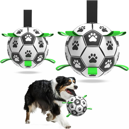 2 PCS Dog Toys Soccer Ball Set with Straps, Interactive Dog Toys for Tug of War, Puppy Birthday Gifts, Dog Water Toy, Durable Dog Balls for Medium & Large Dogs（6 & 8 Inch）