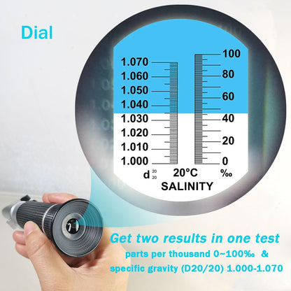 Salinity Refractometer for Seawater and Marine Fishkeeping Aquarium 0-100 Ppt with Automatic Temperature Compensation