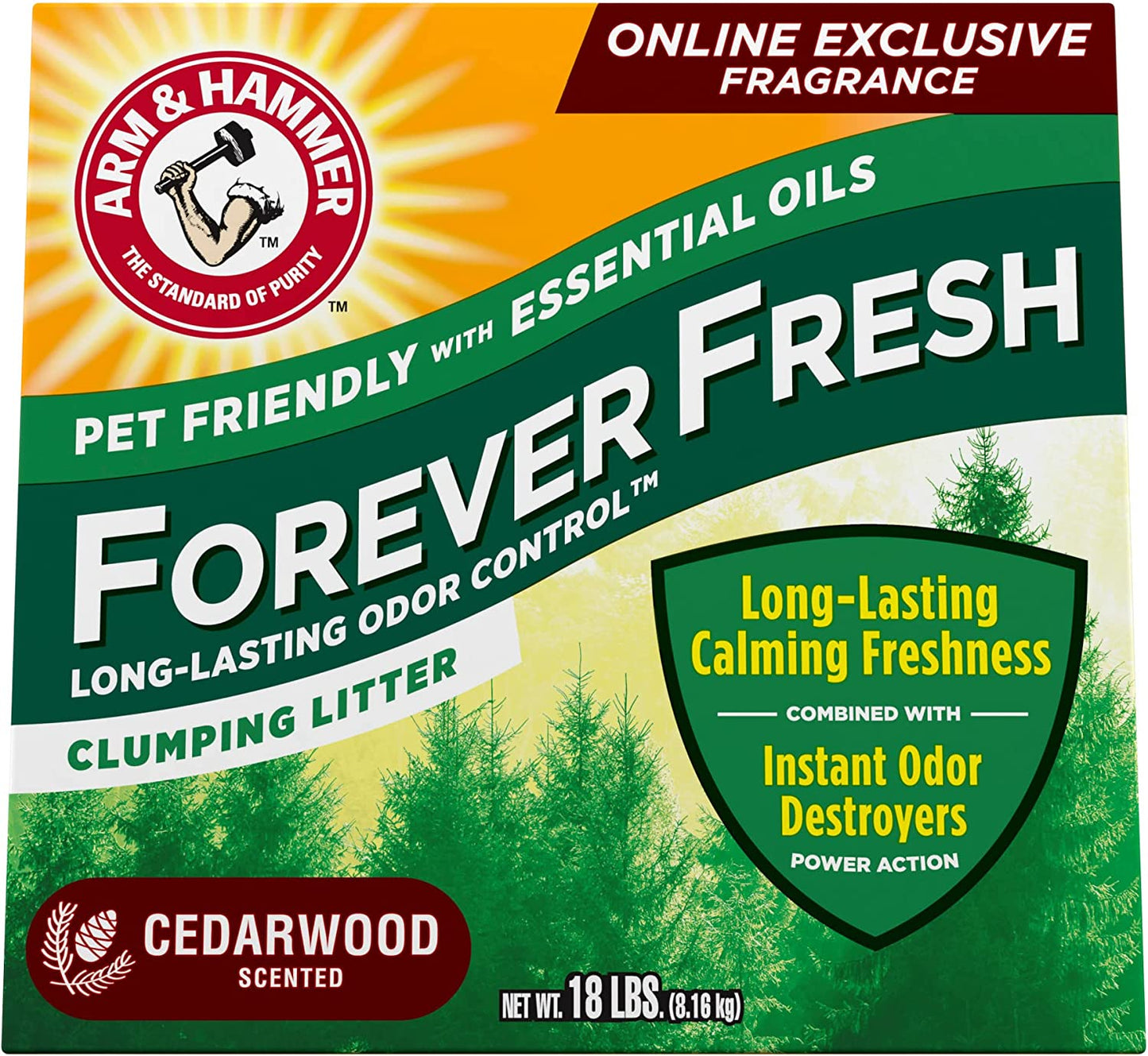 Arm & Hammer Forever Fresh Clumping Cat Litter Cedarwood, Multicat 18Lb, Pet Friendly with Essential Oils, (Pack of 1)