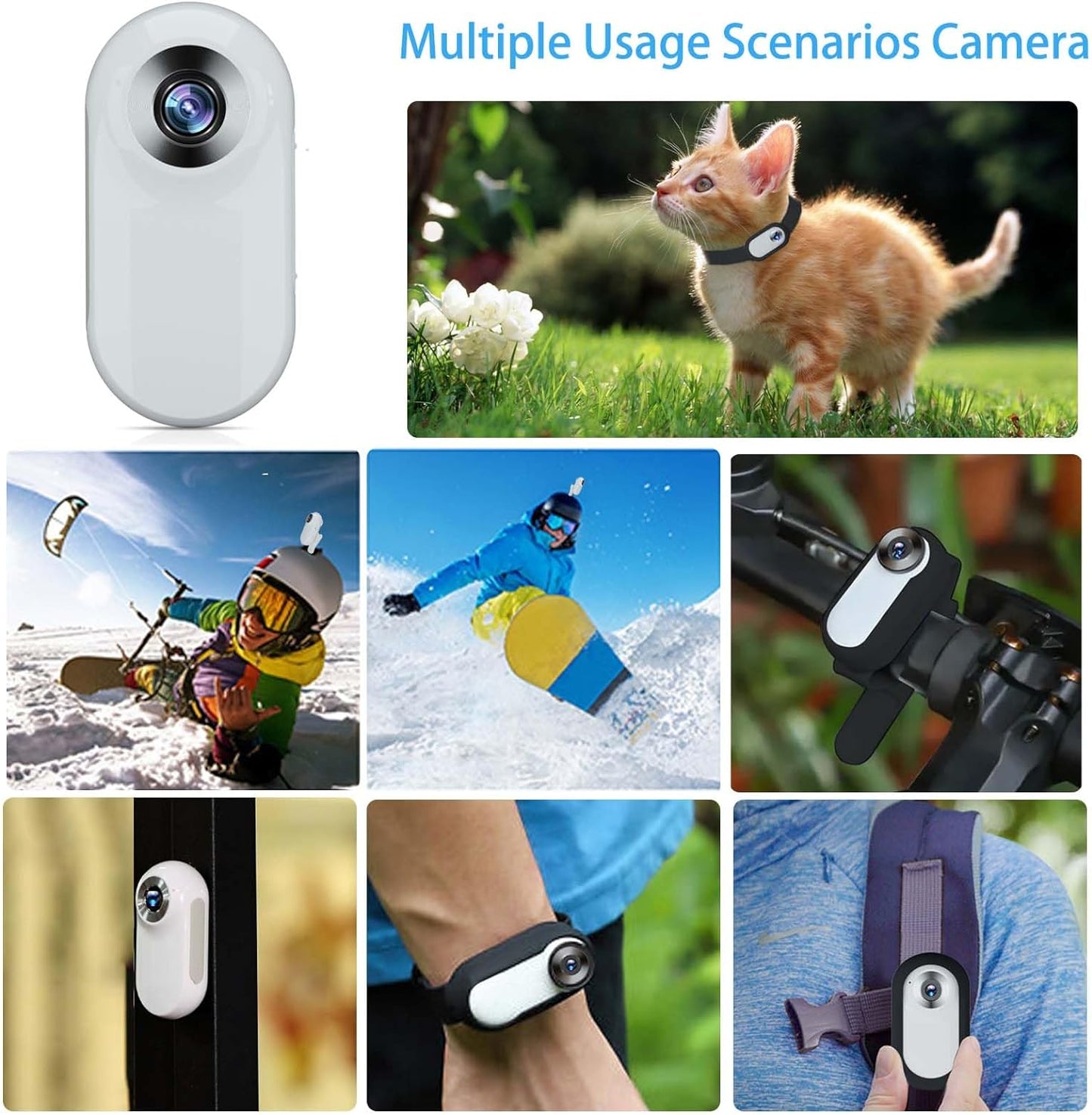 New Update Cat Camera Collar with 16GB SD Card,Hd 1080P Cat Collar Camera Wireless Dog Collar Camera Sport Action Camera for Pet Supplies Video Records Camera for Cats Dogs Gift, White