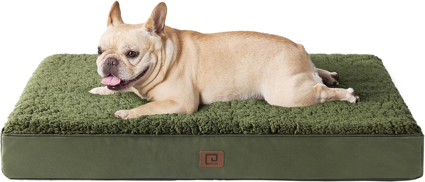 EHEYCIGA Orthopedic Foam Dog Bed, Medium, 30"L X 20"W X 3.5"Th, Dark Green