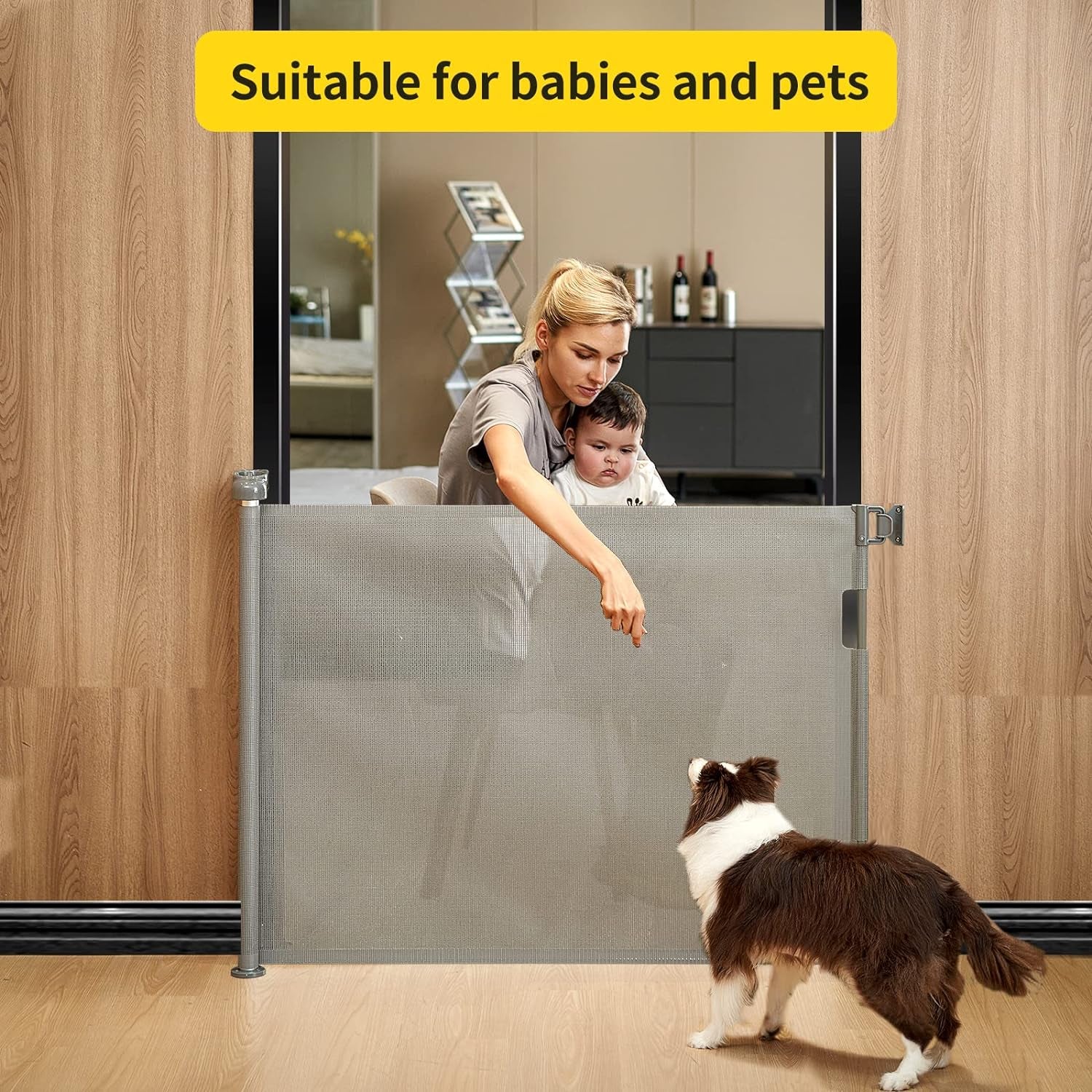 Retractable Baby Gate, Mesh Baby Gate or Mesh Dog Gate, 33" Tall, Extends up to 55" Wide, Child Safety Gate for Doorways, Stairs, Hallways, Indoor/Outdoor (33"X55",Gray)