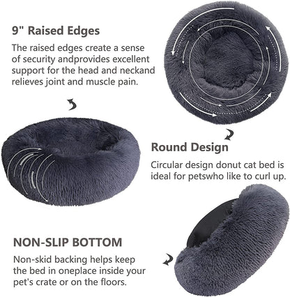 Puppy Bed for Calming Dog 23 Inches Dark Gray Anti-Anxiety Donut Dog Bed for Small Medium Dogs Washable Fuzzy Dog Bed Fits up to 15 Lbs Pets Beds for Small Dog