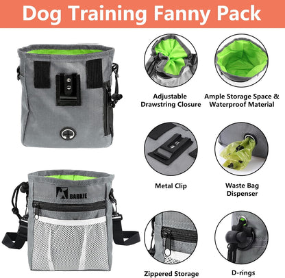 BARKIE Dog Training Kit - Treat Pouch, Pet Training Fanny Pack, 2 Puppy Training Clickers, Ultrasonic Silent Whistle, 2-In-1 Whistle Clicker, Clicker Training Guide Booklet, Dog Poop Bag (Black)